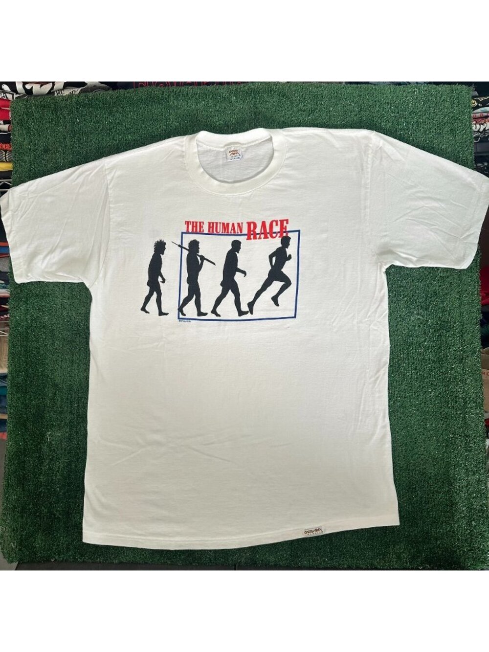 Vintage 90s Human Race Evolution T-Shirt White XL Single Stitch Science Running